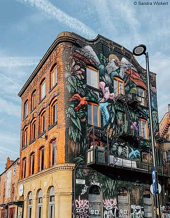 Bemaltes Haus im Northern Quarter in Manchester